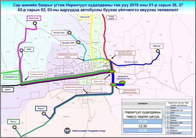 10 байршлаас Нарантуул руу нийтийн тээврээр үйлчилж байна